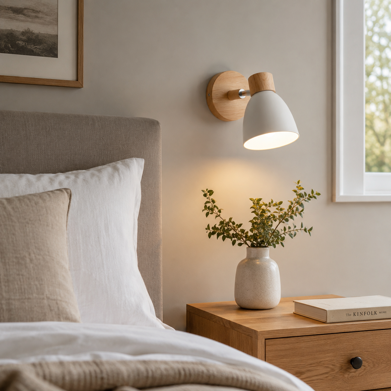 Nordic Wood Wall Sconce – Adjustable Bedside Reading Light