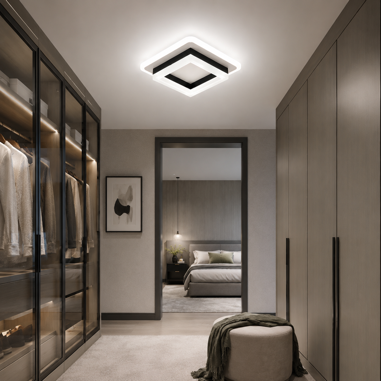 Square LED Ceiling Light, Modern Flush Mount for Hallway & Bedroom