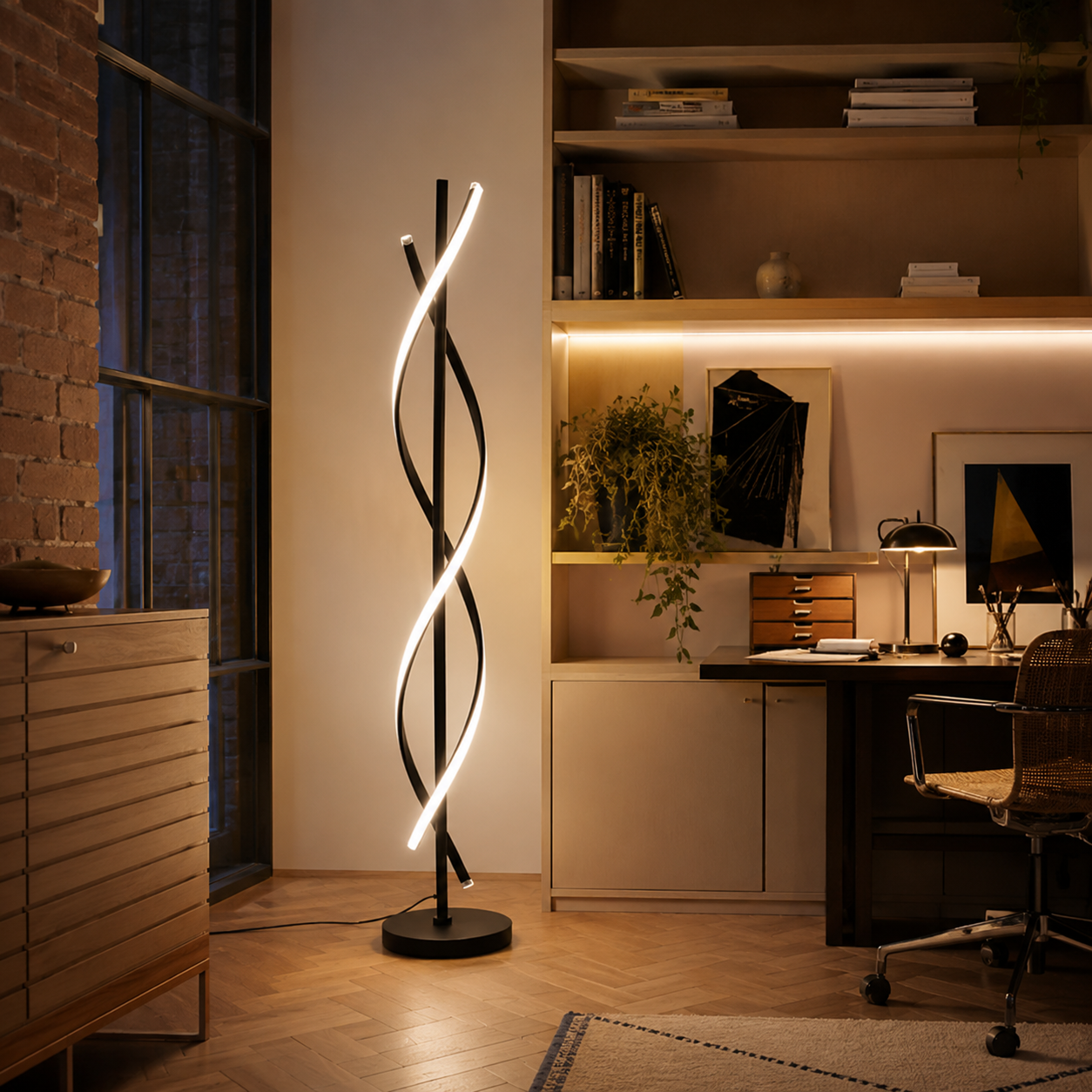 Twisted Spiral LED Floor Lamp, Modern Sculptural Standing Light
