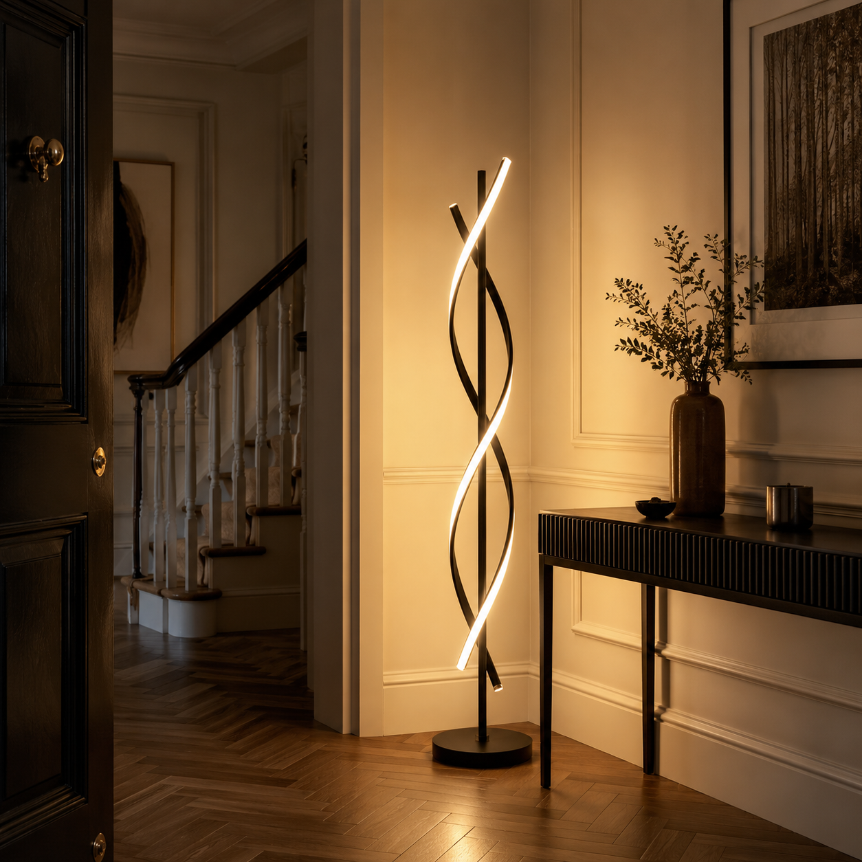 Twisted Spiral LED Floor Lamp, Modern Sculptural Standing Light