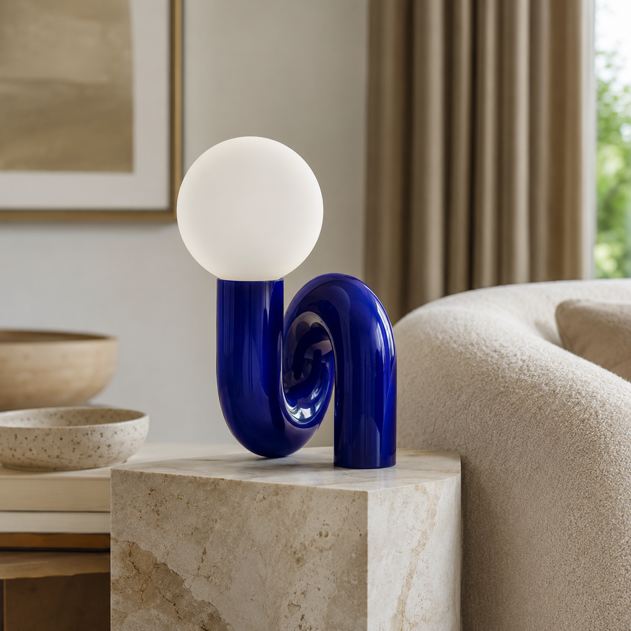 Sculptural Table Lamp, Nordic Twisted Glass Ball LED Accent Light