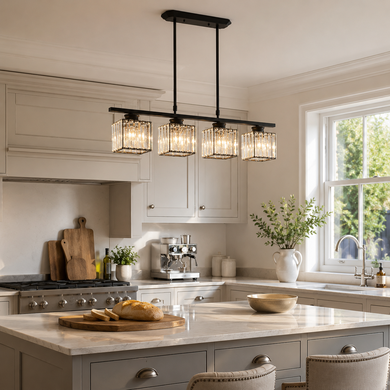 Multi-Head Glass Island Pendant & Ceiling Light for Kitchen and Dining Room
