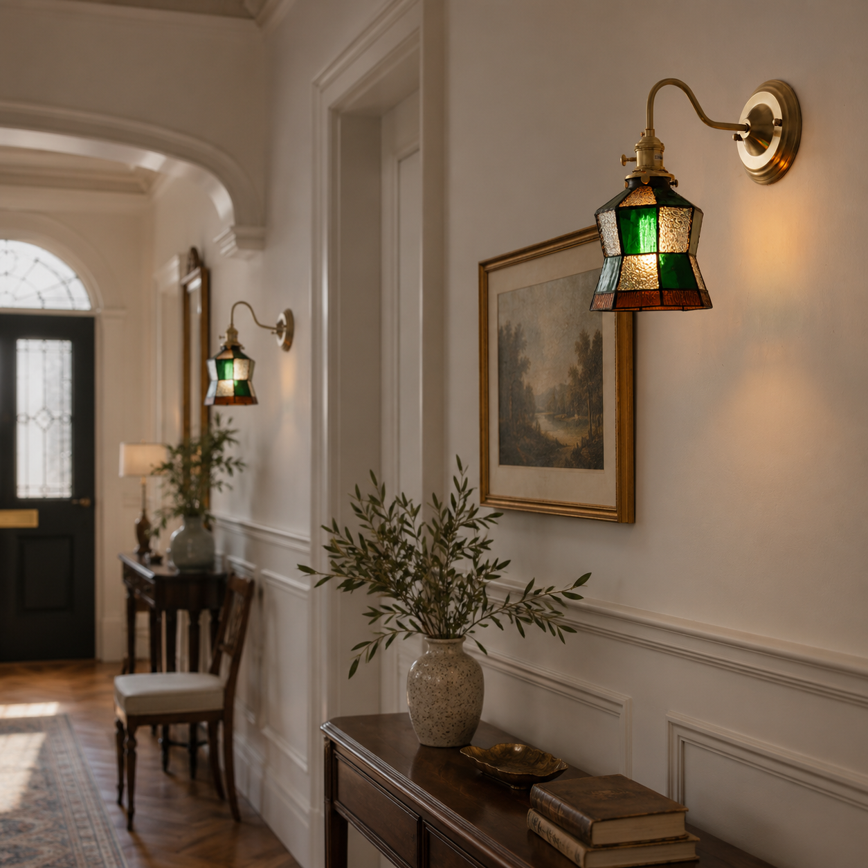 Vintage Glass Wall Sconce, Brass Wall Light for Living Room & Bedroom