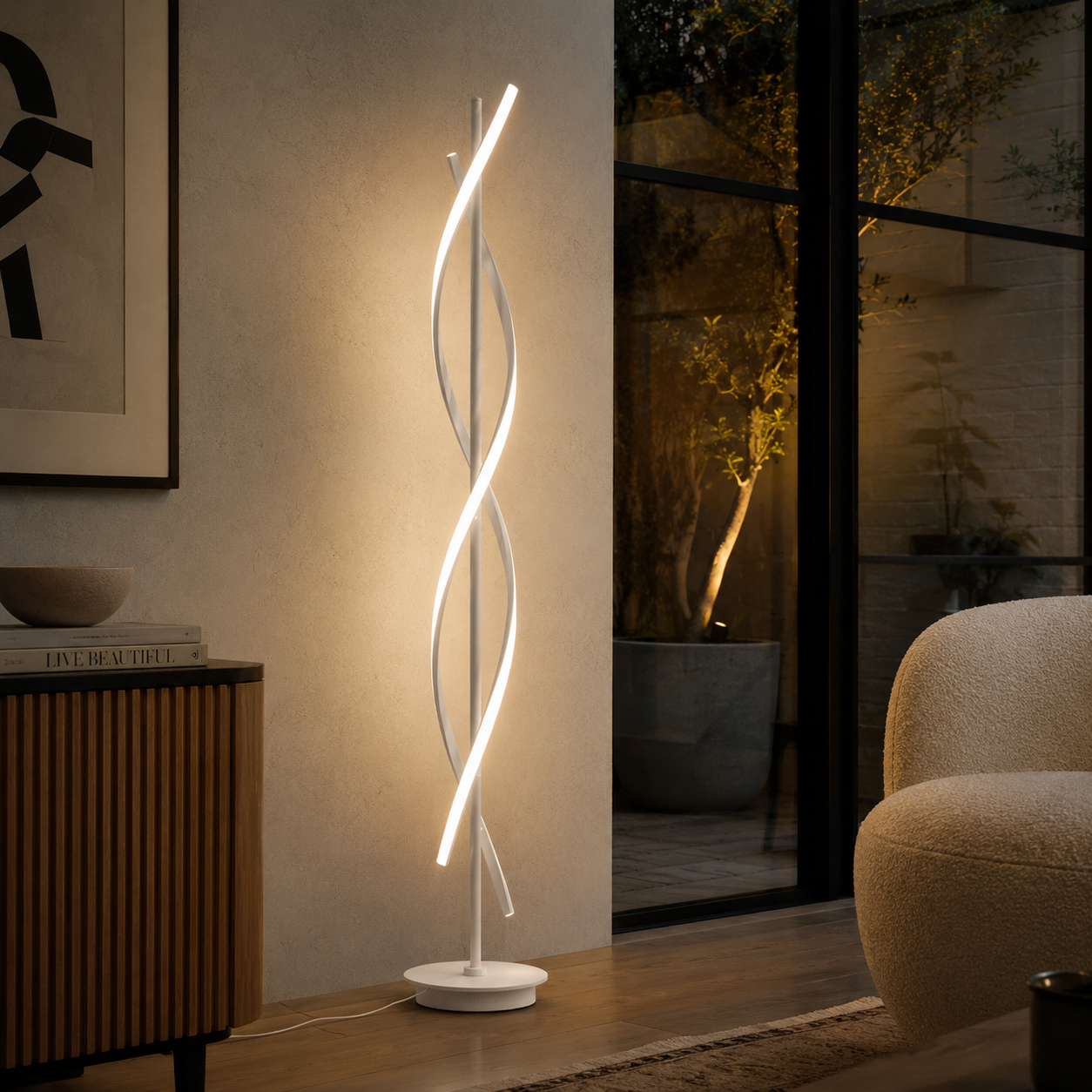 Twisted Spiral LED Floor Lamp, Modern Sculptural Standing Light
