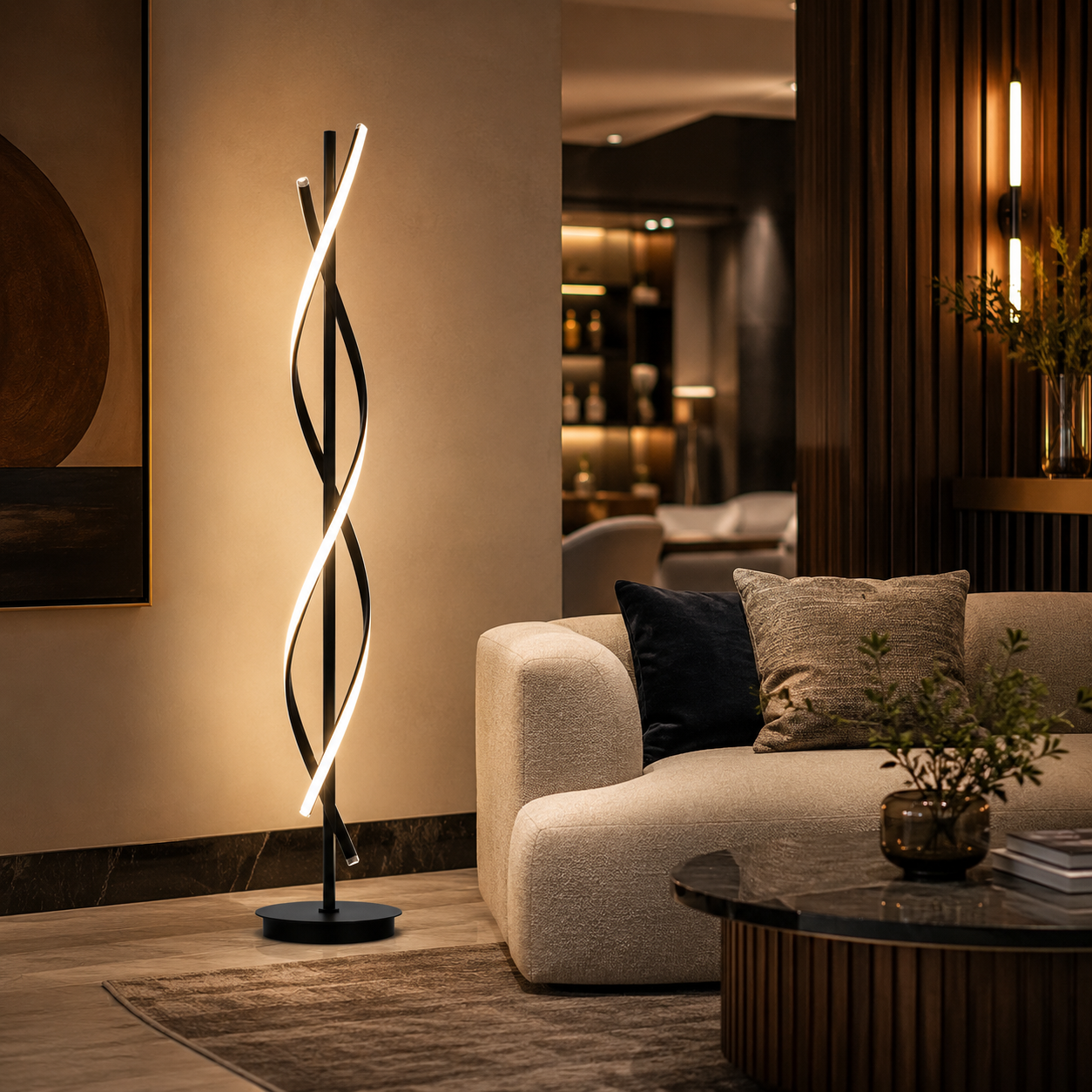 Twisted Spiral LED Floor Lamp, Modern Sculptural Standing Light