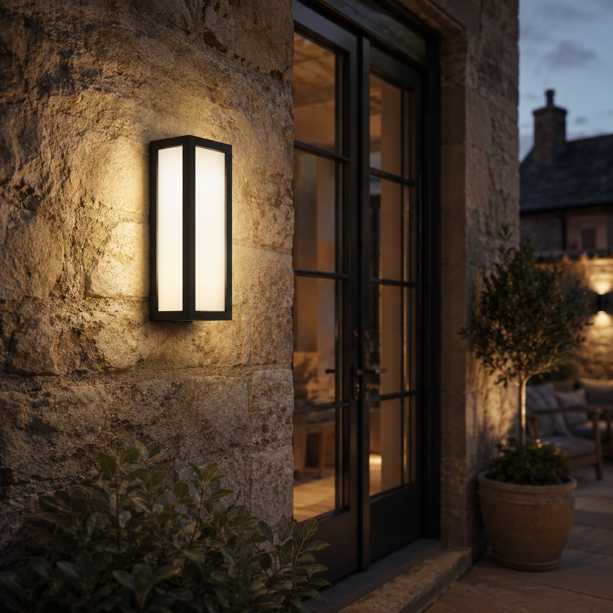 Amabelle - Rectangular Outdoor Wall Light, Waterproof LED Garden Lamp with Sensor
