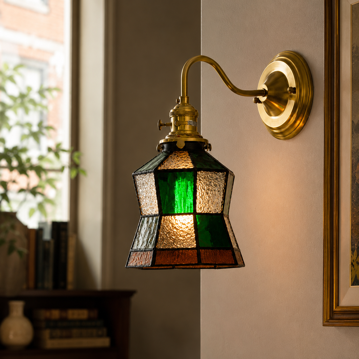 Vintage Glass Wall Sconce, Brass Wall Light for Living Room & Bedroom