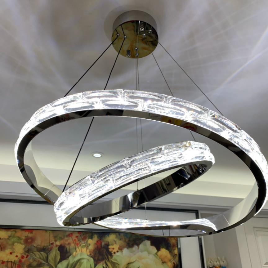 Oslo Chandelier – Modern Crystal LED Pendant Light with Stainless Steel Frame
