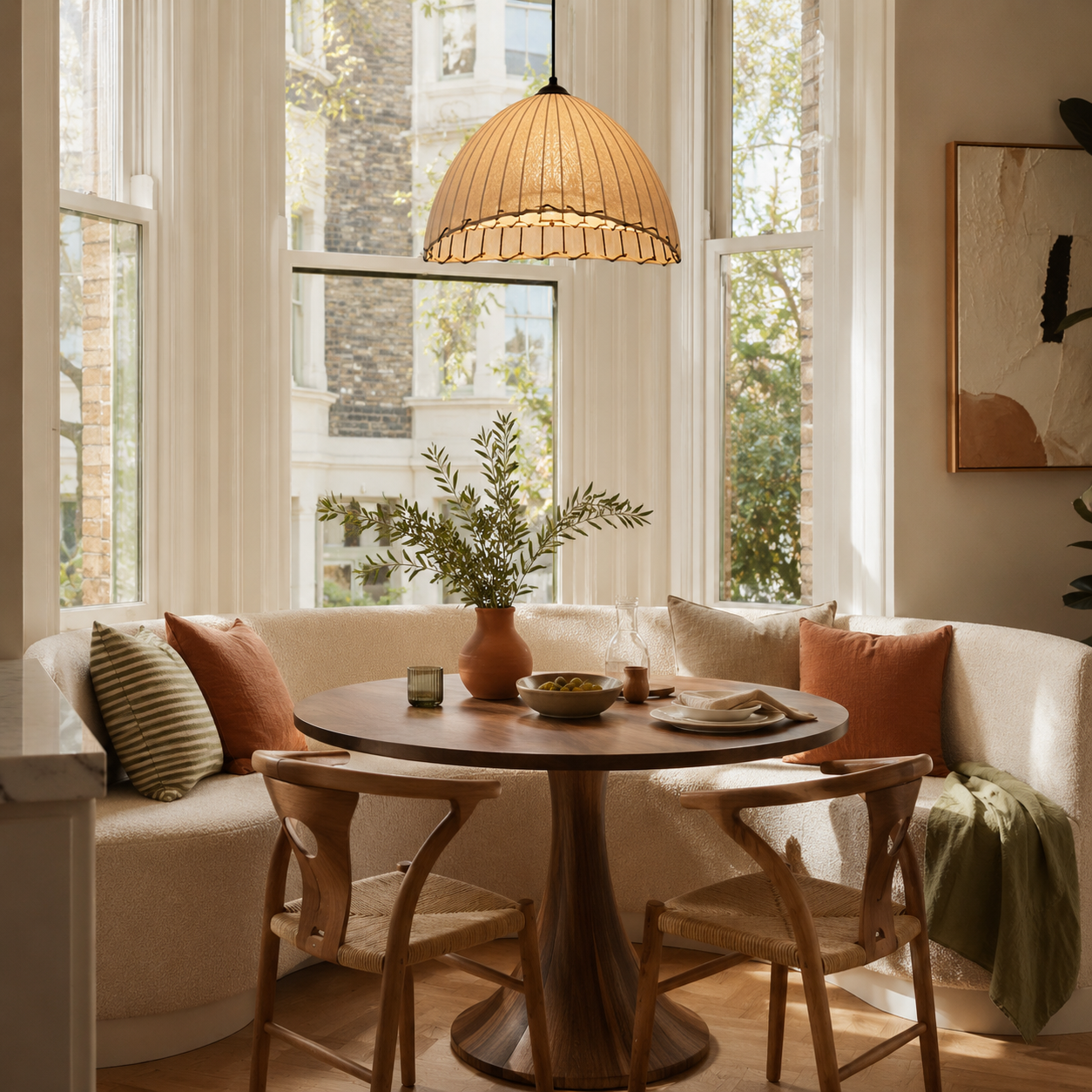 Linen Dome Pendant Light, Wabi-Sabi Ceiling Lamp