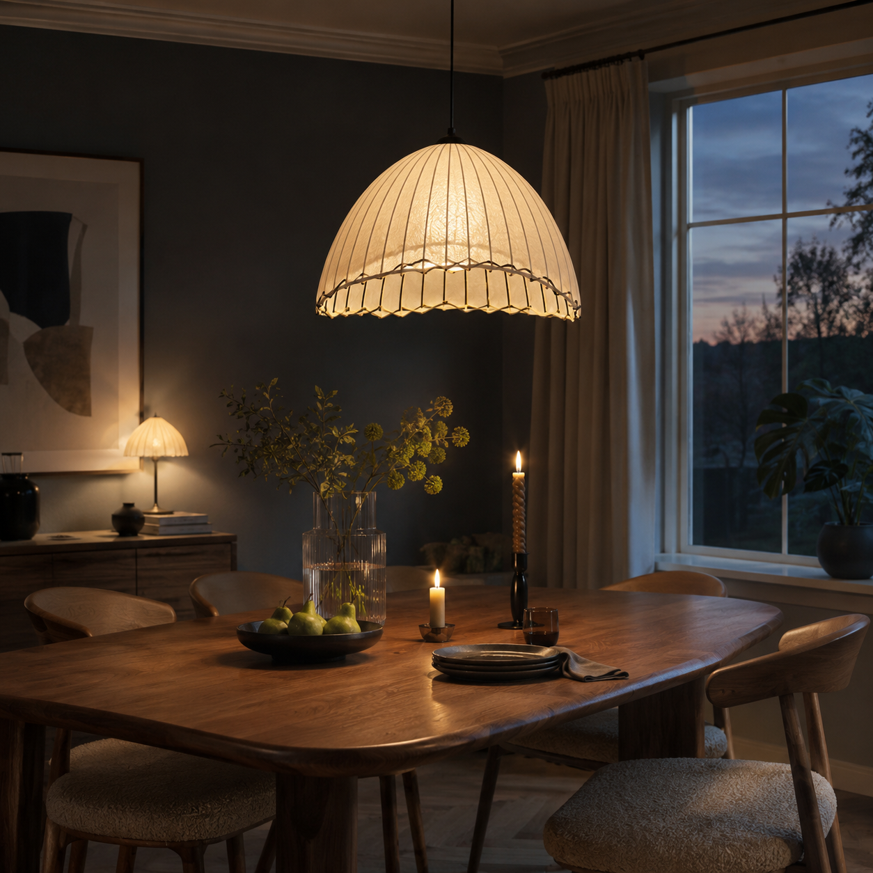 Linen Dome Pendant Light, Wabi-Sabi Ceiling Lamp