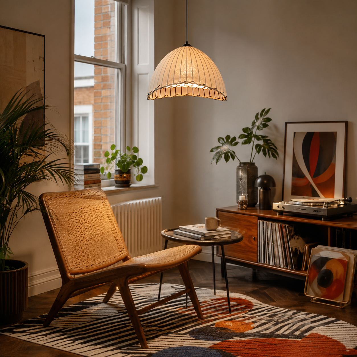 Linen Dome Pendant Light, Wabi-Sabi Ceiling Lamp