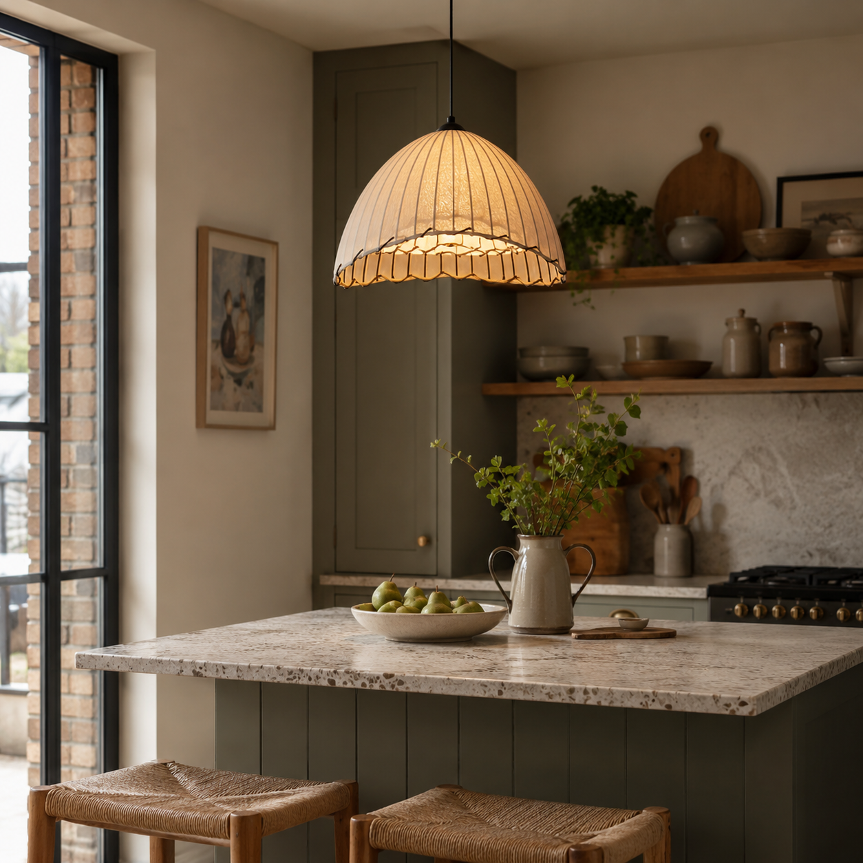 Linen Dome Pendant Light, Wabi-Sabi Ceiling Lamp