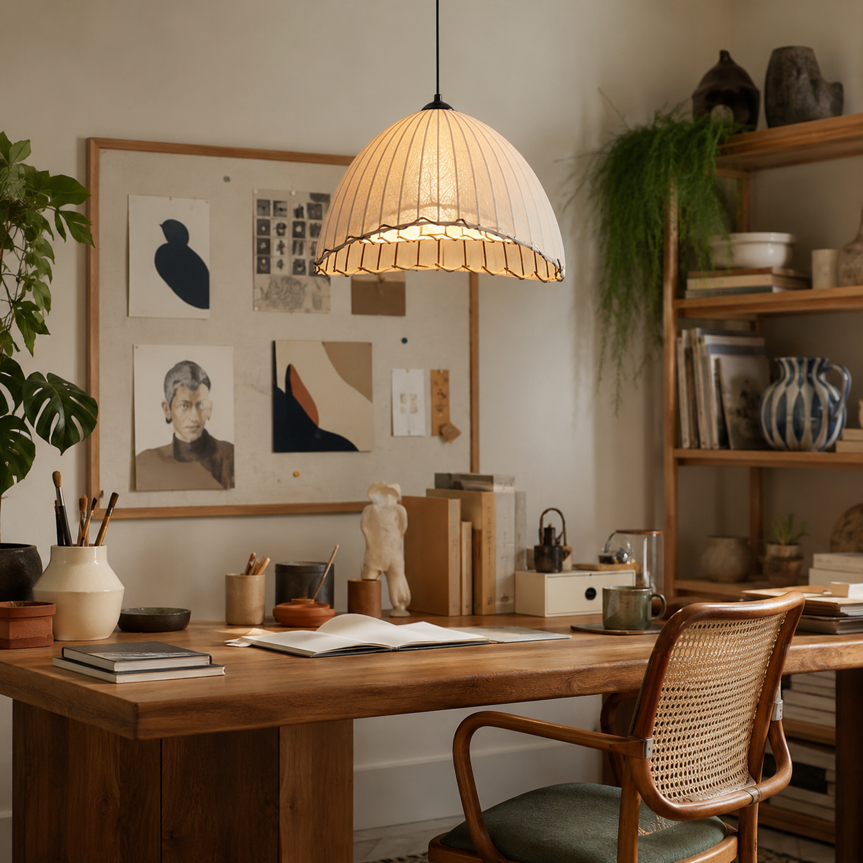 Linen Dome Pendant Light, Wabi-Sabi Ceiling Lamp