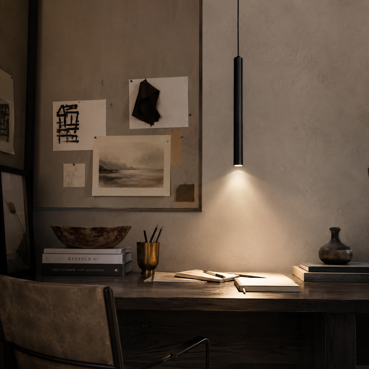 Black Cylinder Pendant Light, Nordic LED Ceiling Lamp for Kitchen Island & Dining Table