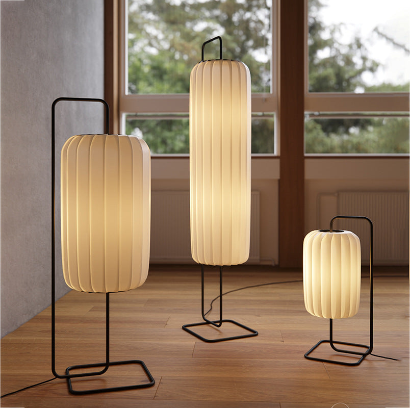 Modern Silk Japanese-Style Floor Lamp with Soft LED Illumination