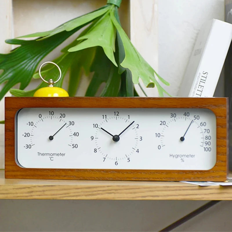 Japanese Wooden Table Clock with Time, Temperature & Humidity Display