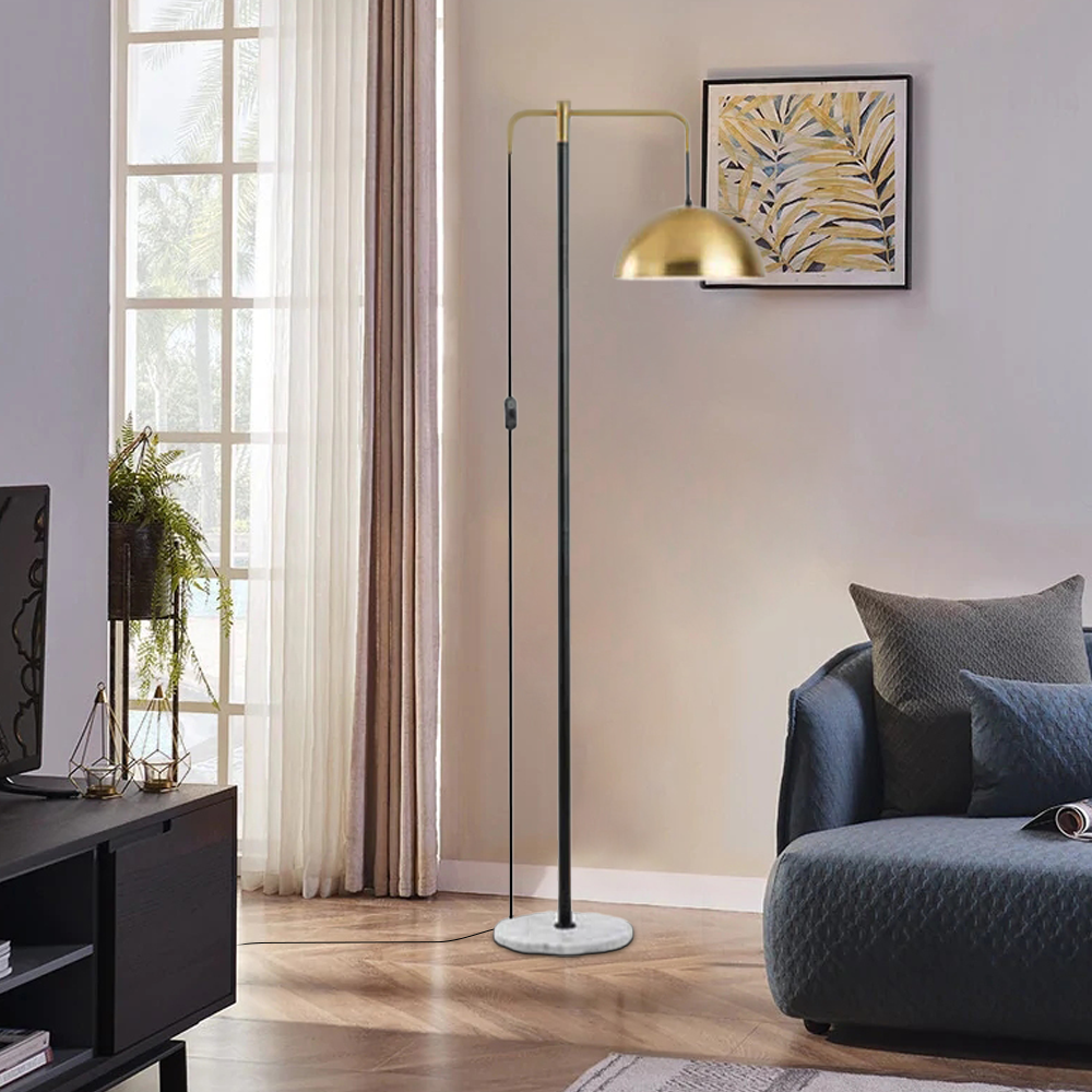 Modern Black Floor Lamp Metal Hooded Living Room-1
