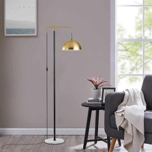 Modern Black Floor Lamp Metal Hooded Living Room-3