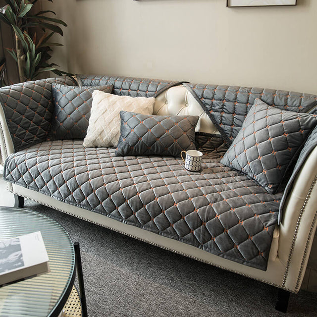 Luxury Quilted Velvet Non-Slip Couch Cover for Comfort
