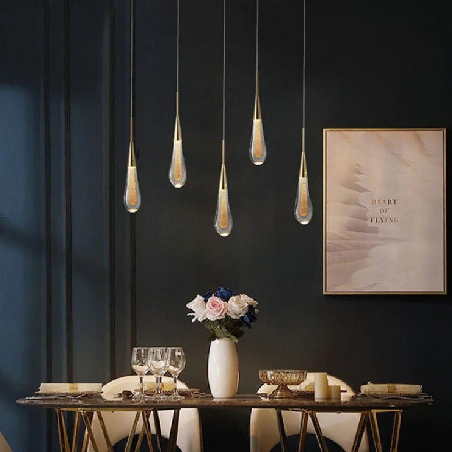 Teardrop Glass Pendant Light, Modern Cluster Ceiling Chandelier