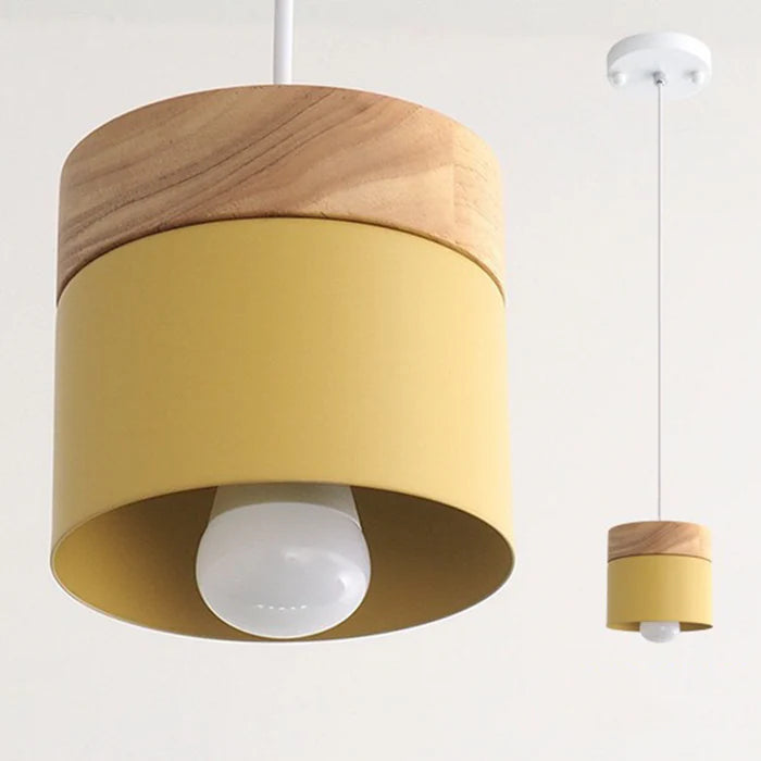Macaron Mini Pendant Light, Wood Top Loft Ceiling Lamp