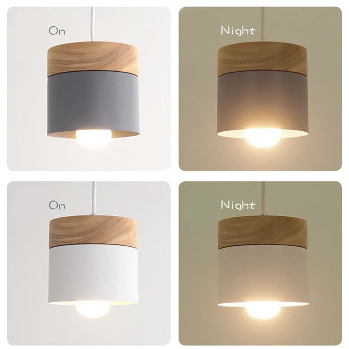 Macaron Mini Pendant Light, Wood Top Loft Ceiling Lamp