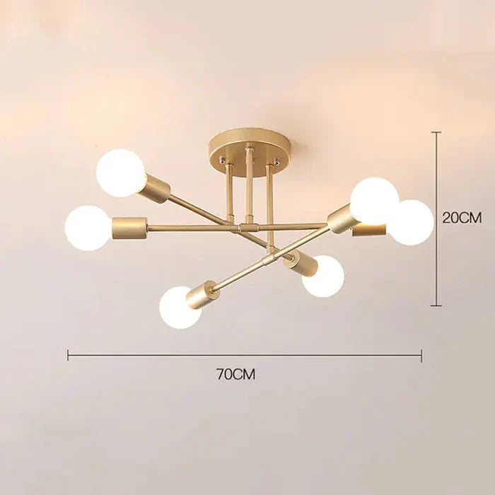 Sputnik Ceiling Light, Mid-Century Semi-Flush Chandelier for Living & Dining Room