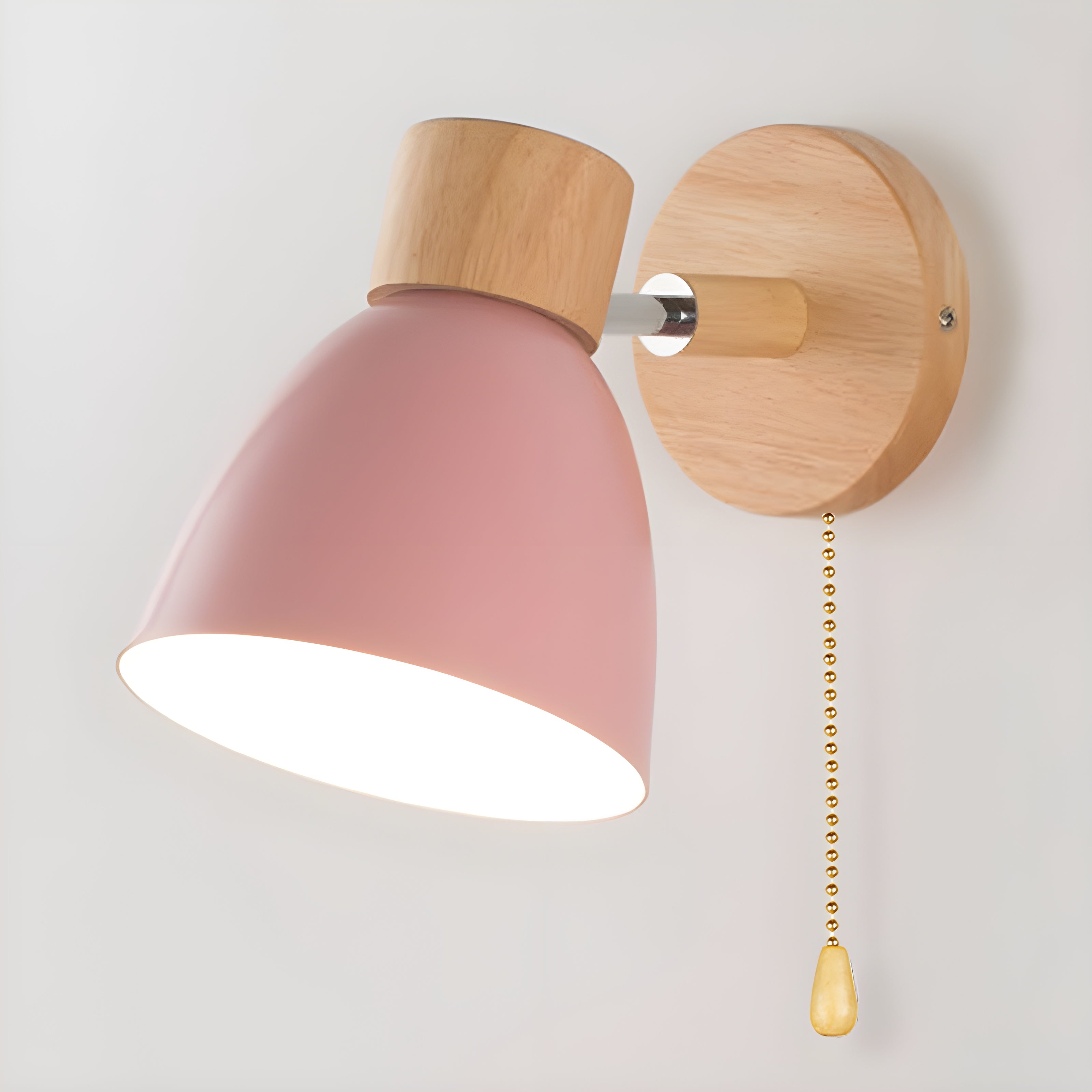 Wooden Nordic Wall Lamp with Switch for Cozy Bedroom