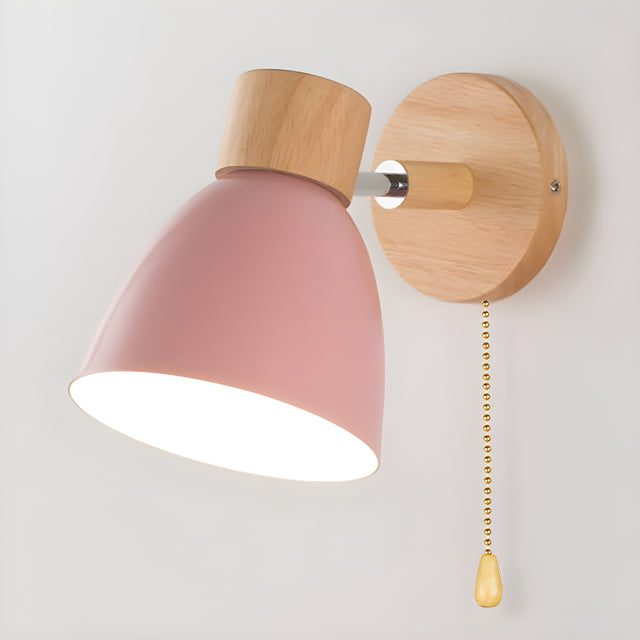 Wooden Nordic Wall Lamp with Switch for Cozy Bedroom