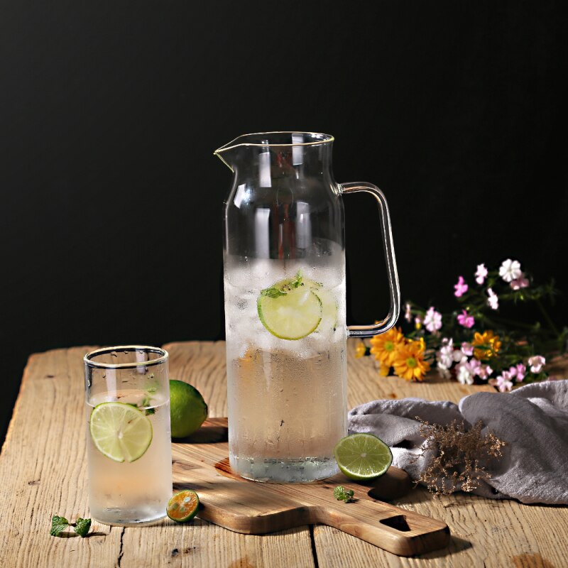 Modern Glass Water Pitcher – Heat-Resistant Jug with Stainless Steel L ...