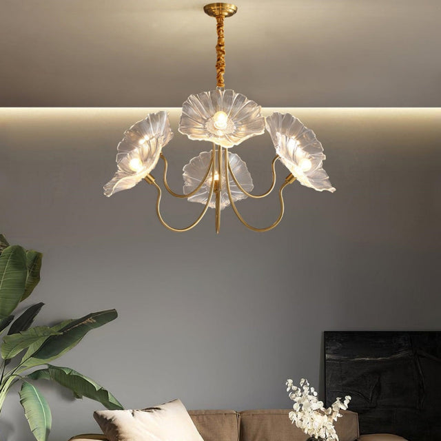 Modern Lotus Leaf Glass Living Room Chandelier 7