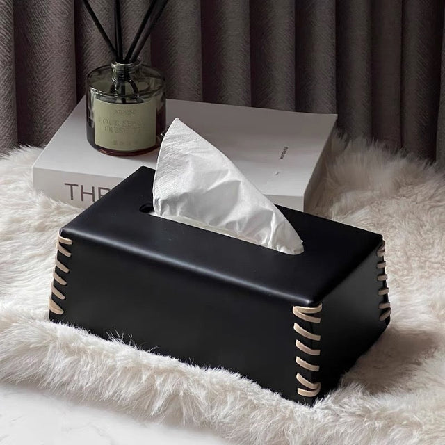 VédaLuxe Leather Tissue Box – Handcrafted Elegance in Woven Leather