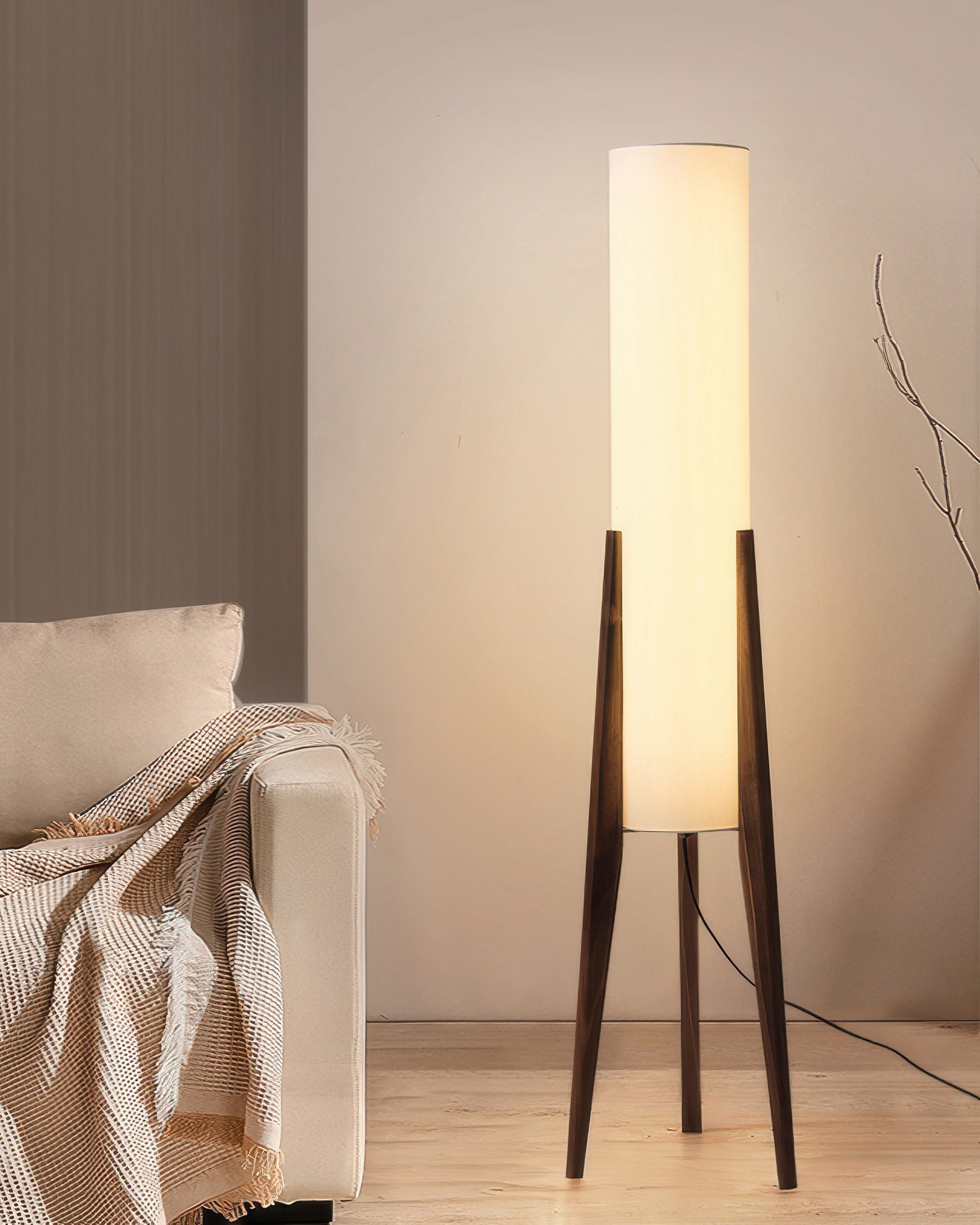 Wabi-Sabi LED Floor Lamp with Natural Wood Design