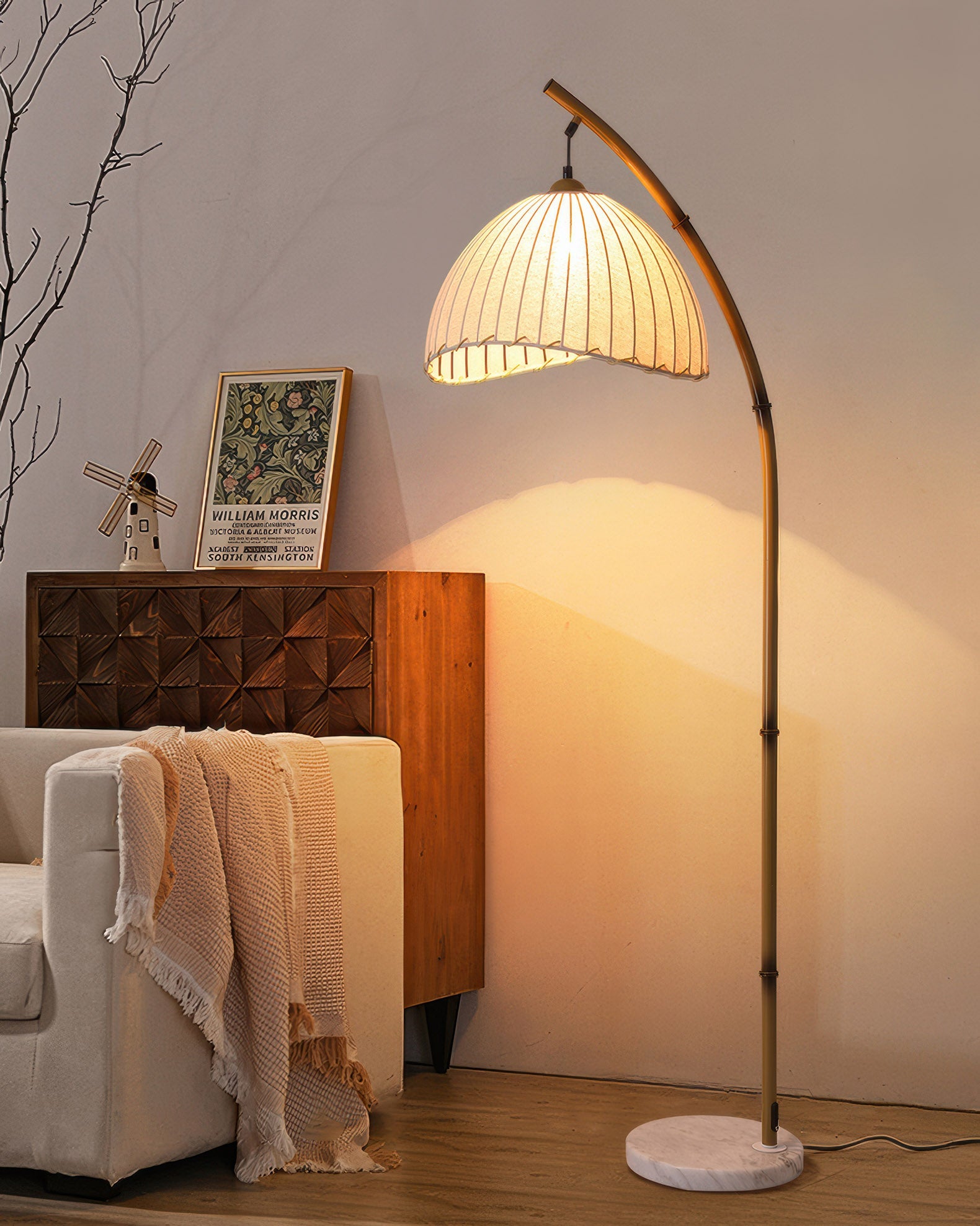 Cultural Zen Bamboo Floor Lamp Illumination with Dimming Feature
