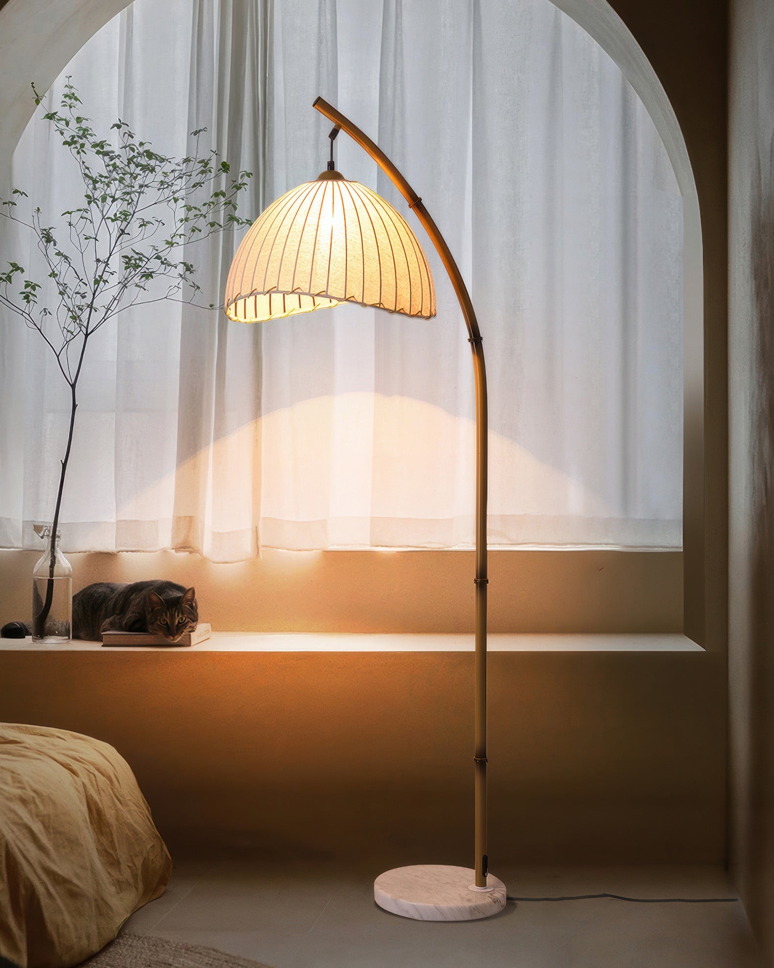 Cultural Zen Bamboo Floor Lamp Illumination with Dimming Feature