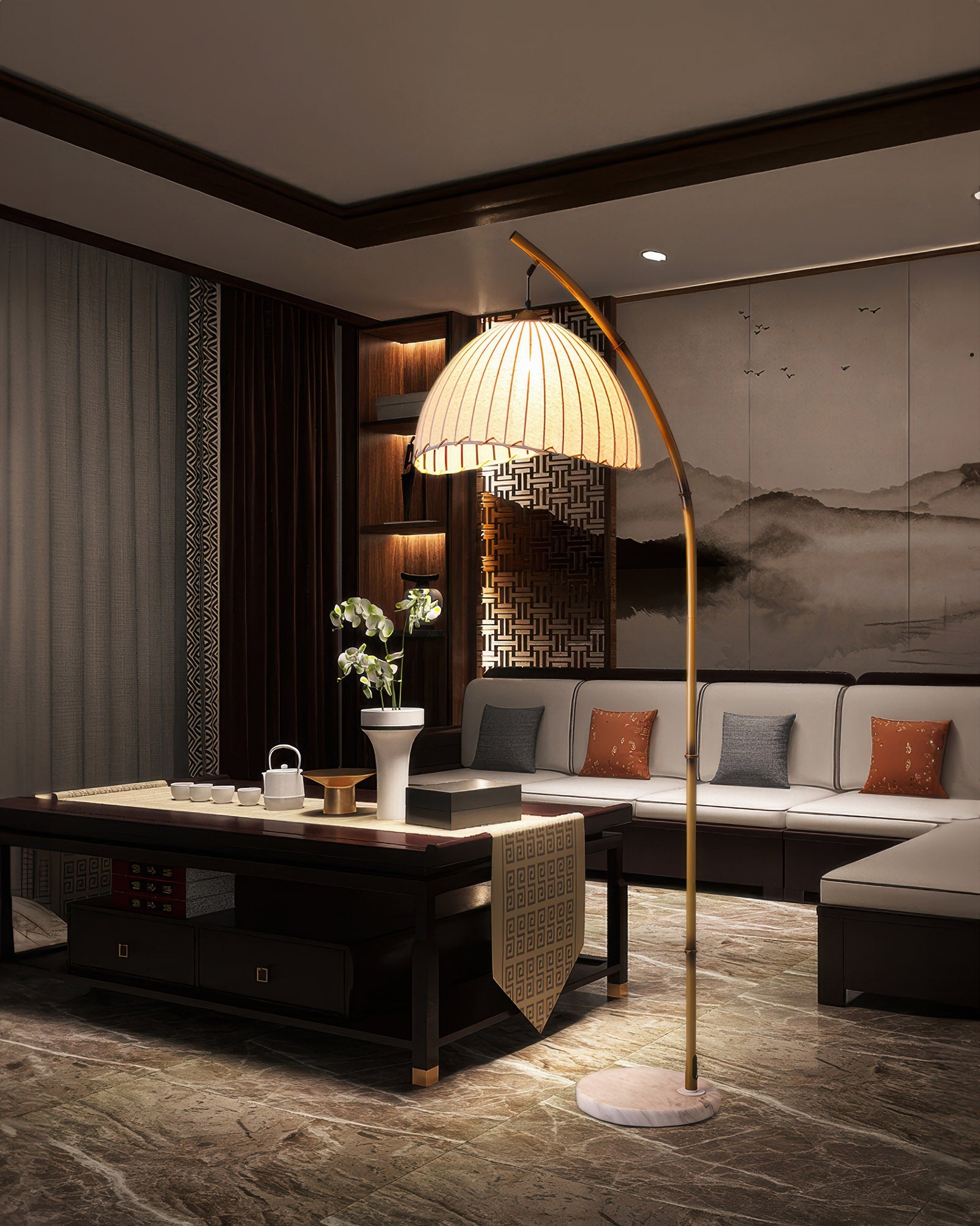 Cultural Zen Bamboo Floor Lamp Illumination with Dimming Feature