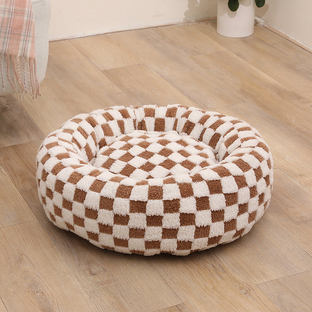 Elegance Floral Checkerboard Orthopedic Pet Bed Cozy Stylish