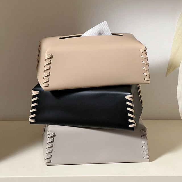 VédaLuxe Leather Tissue Box – Handcrafted Elegance in Woven Leather