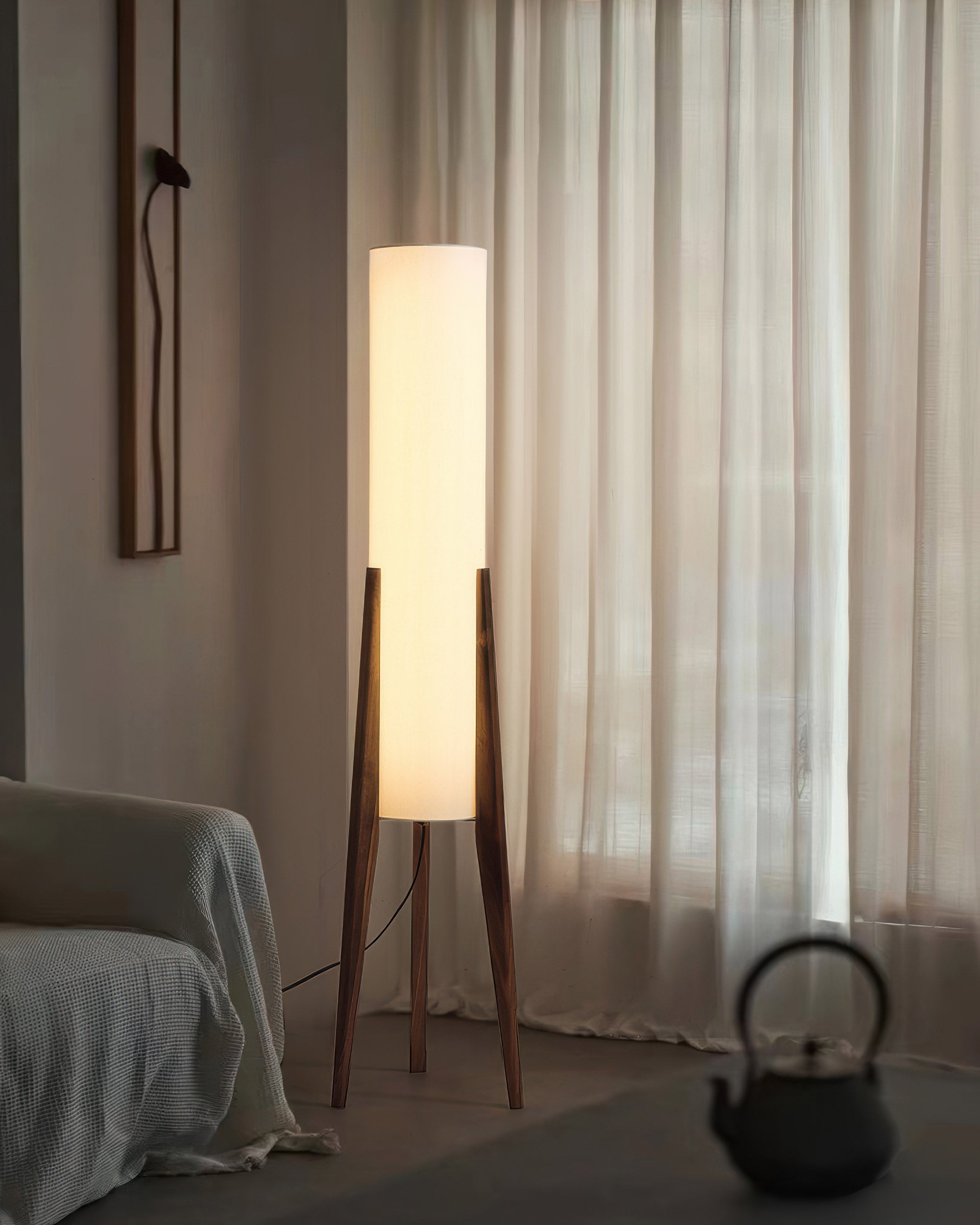 Wabi-Sabi LED Floor Lamp with Natural Wood Design