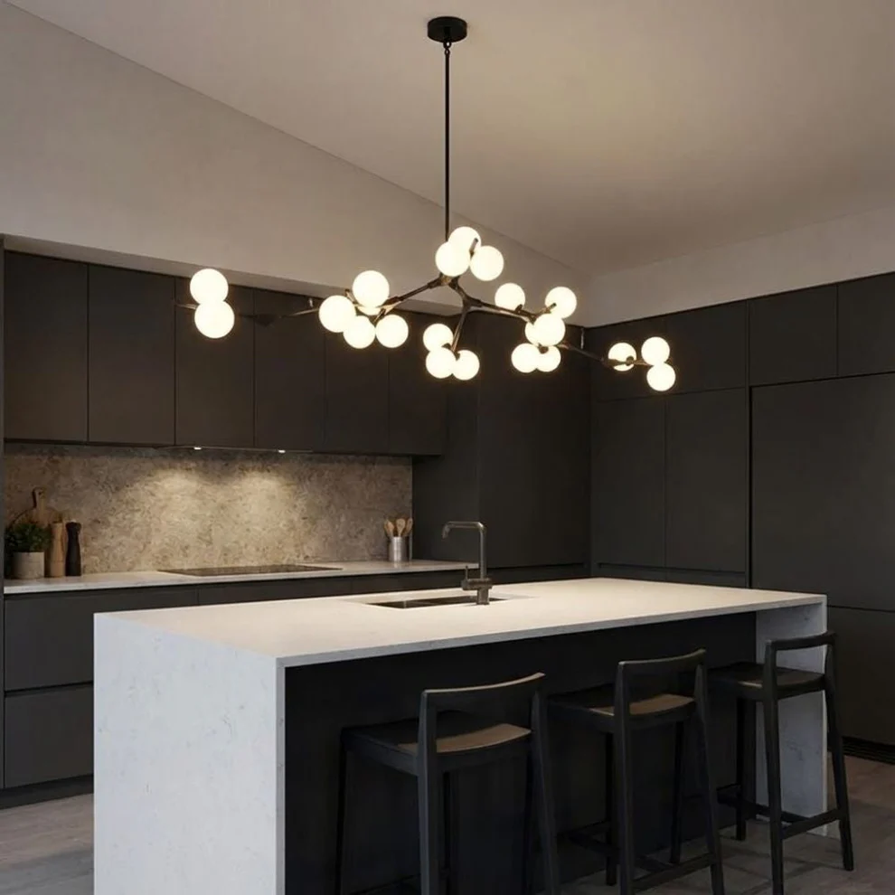 Solla Chandelier – Scandinavian LED Pendant Light with Frosted Glass Shades | Golden or Black Finish