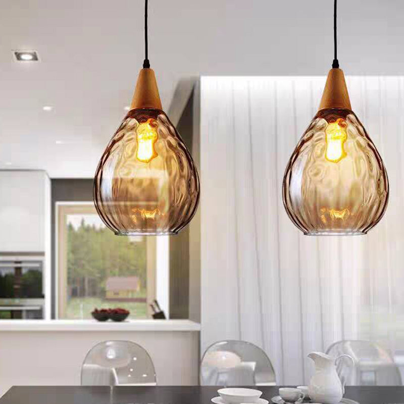 Vintage Teardrop Glass Pendant Ceiling Light for Dining Room
