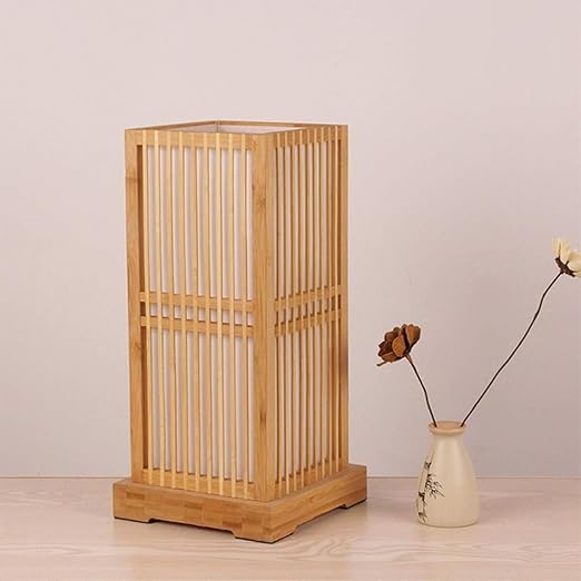 Tatami Japanese Bedside Lamp with Wooden Bamboo Shade
