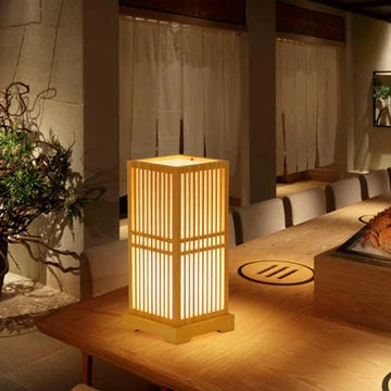 Tatami Japanese Bedside Lamp with Wooden Bamboo Shade
