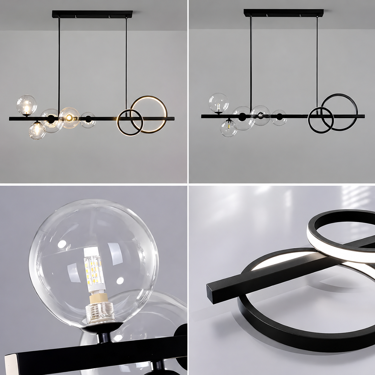 Macrocosm Chandelier – Dimmable Nordic Glass Ball LED Pendant Light | Adjustable Length, Perfect for Dining Rooms & Bars
