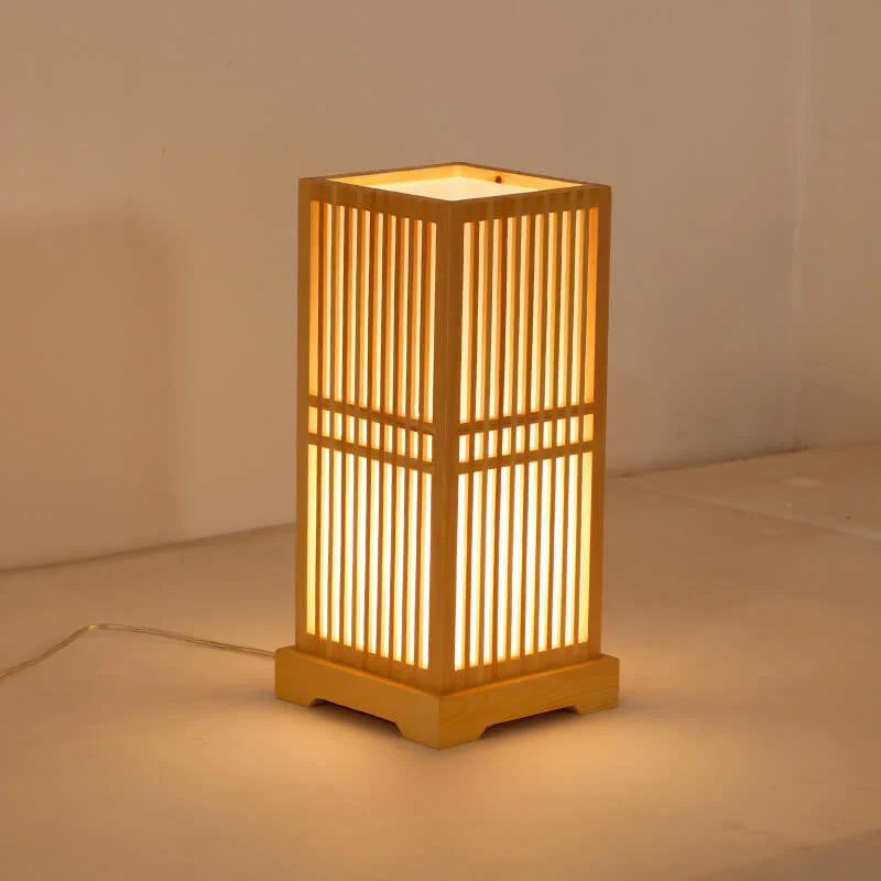 Tatami Japanese Bedside Lamp with Wooden Bamboo Shade