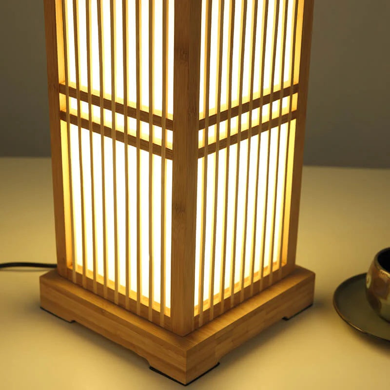 Tatami Japanese Bedside Lamp with Wooden Bamboo Shade