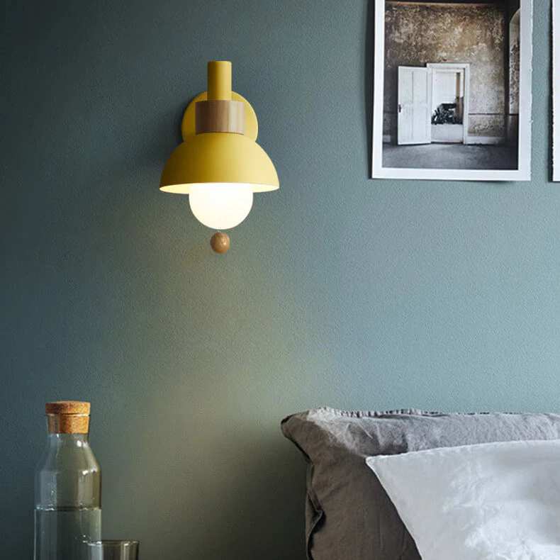 Minimalist Wooden Wall Lamp with Pull Switch – Soft Pastel Modern Design