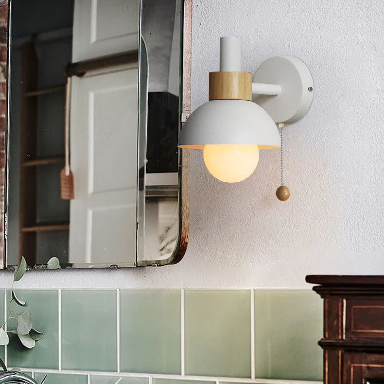 Minimalist Wooden Wall Lamp with Pull Switch – Soft Pastel Modern Design