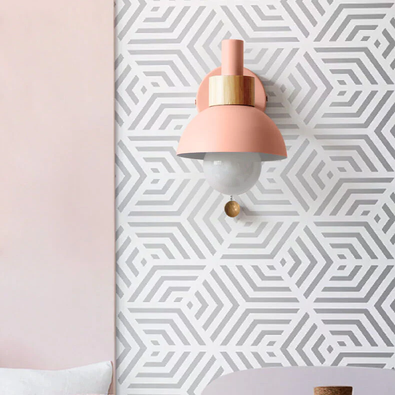 Minimalist Wooden Wall Lamp with Pull Switch – Soft Pastel Modern Design