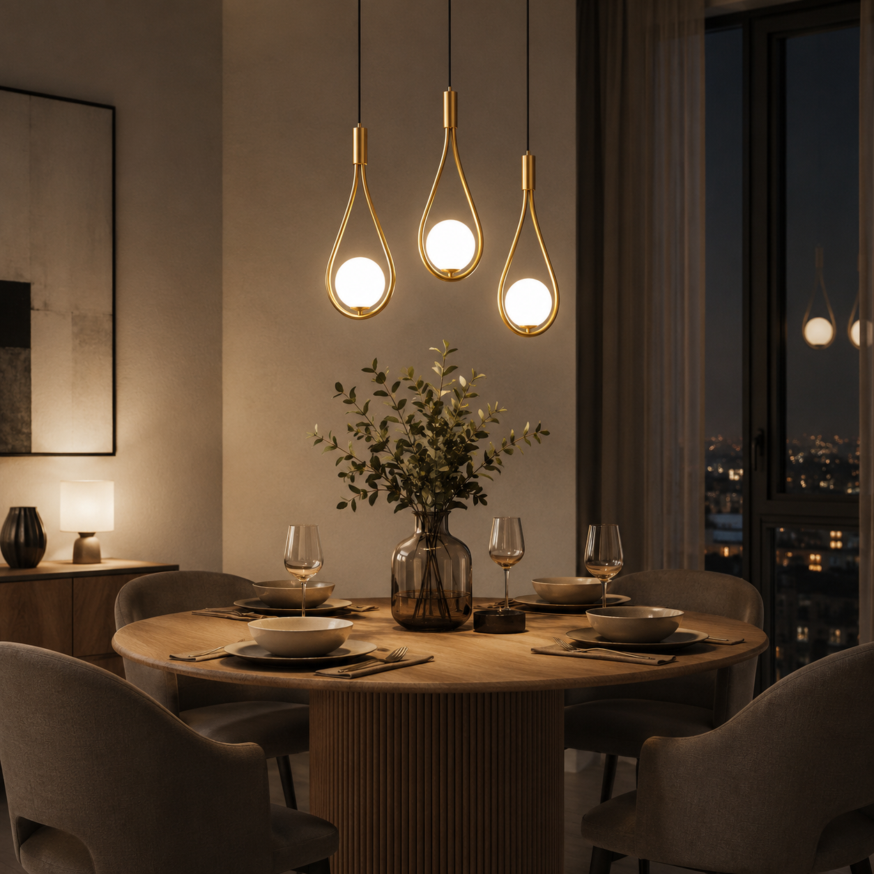 Brass Teardrop Pendant Light, Modern Hanging Bedside Lamp